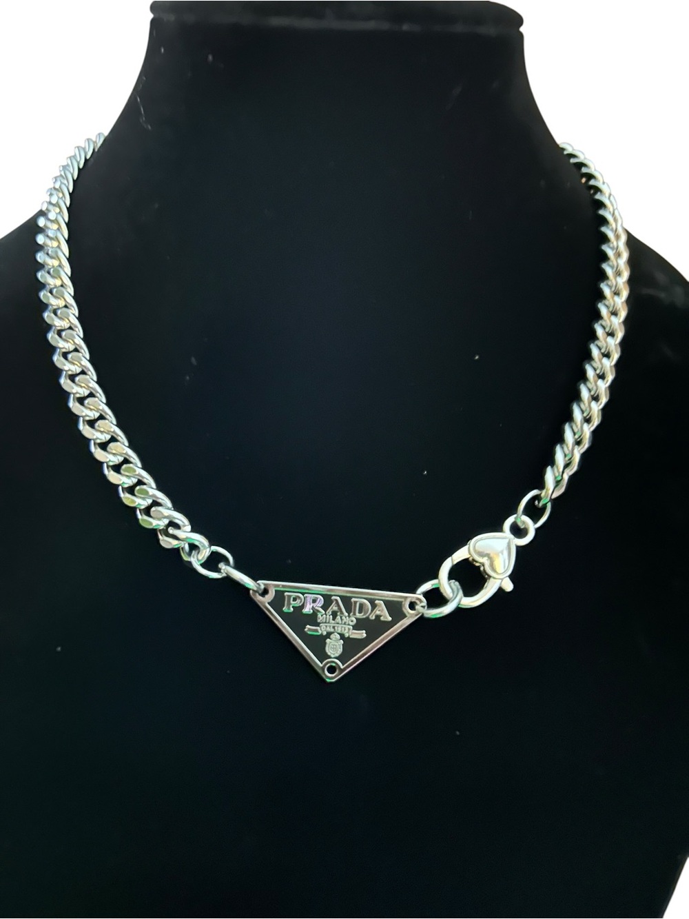 Silver-Tone Triangle Logo Chain Necklace - Men